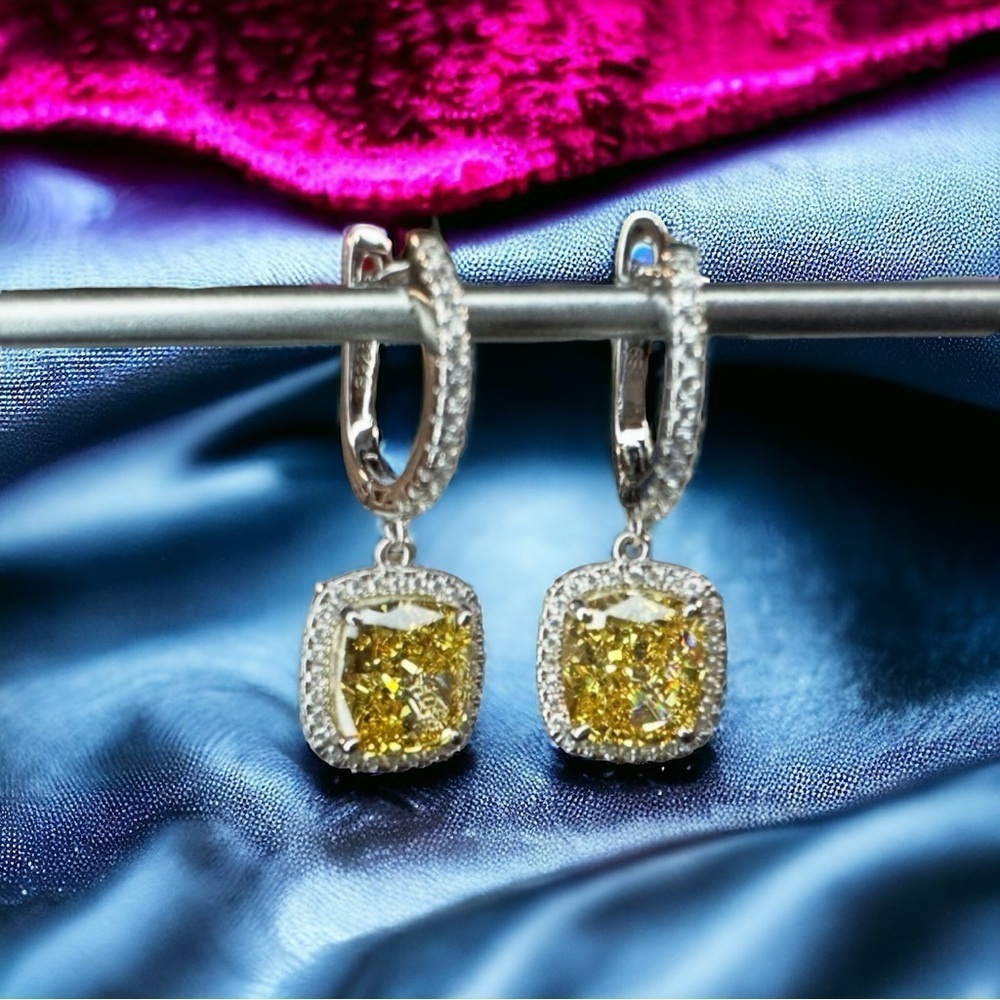NEW Fancy Canary Yellow High Carbon Diamond Simulant Dangle Drop Earrings - Picture 17 of 17